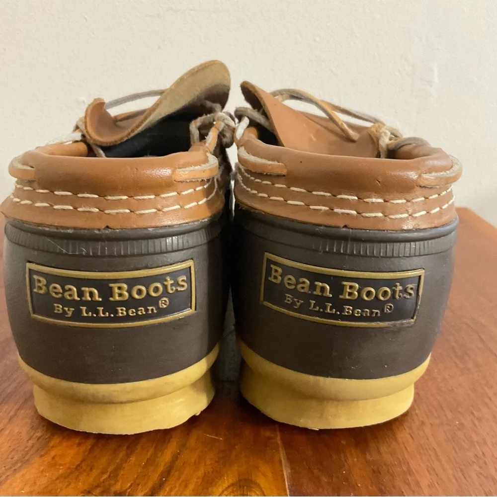 LL Bean Bean Boots men’s Brown Leather Low Top Duck Boots Size 8W - Picture 4 of 7